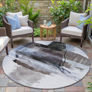 HomeRoots 8' Round Abstract Area Rug in Brown & Ivory – Stylish, Washable, Durable for Indoor & Outdoor Use! 629757