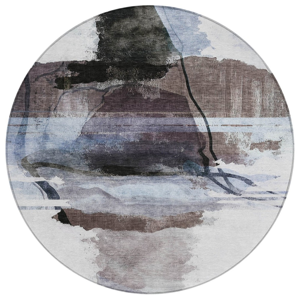 HomeRoots 8' Round Abstract Area Rug in Brown & Ivory – Stylish, Washable, Durable for Indoor & Outdoor Use! 629757