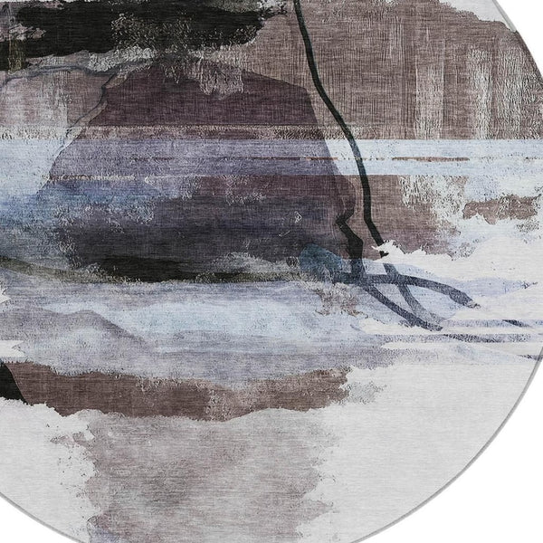 HomeRoots 8' Round Abstract Area Rug in Brown & Ivory – Stylish, Washable, Durable for Indoor & Outdoor Use! 629757