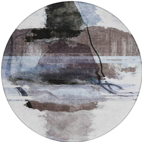 HomeRoots 8' Round Abstract Area Rug in Brown & Ivory – Stylish, Washable, Durable for Indoor & Outdoor Use! 629757