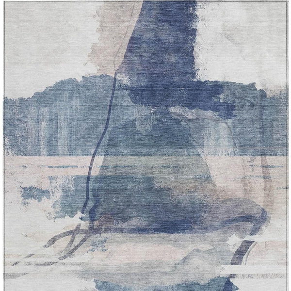 HomeRoots 5' Blue and Ivory Abstract Washable Area Rug – Durable, Stylish, Indoor/Outdoor, Perfect for Any Space! 629762