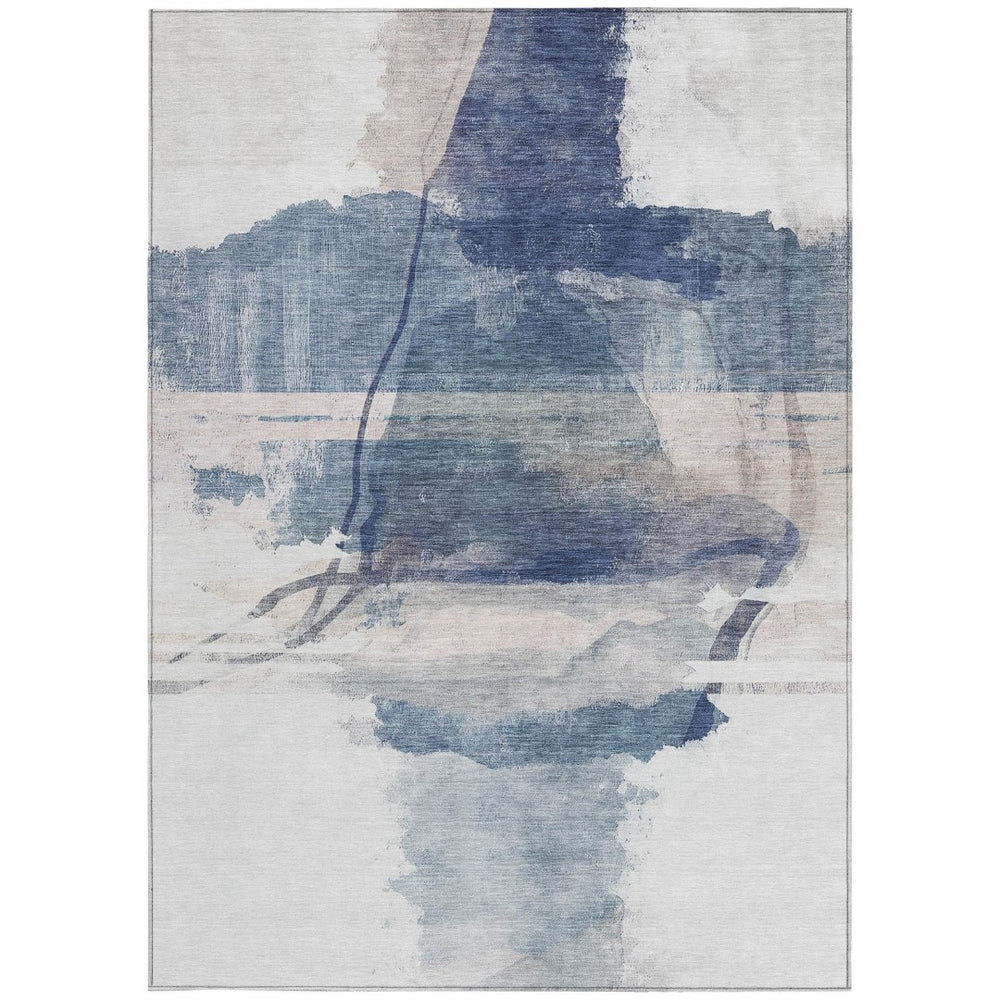 HomeRoots 5' Blue and Ivory Abstract Washable Area Rug – Durable, Stylish, Indoor/Outdoor, Perfect for Any Space! 629762