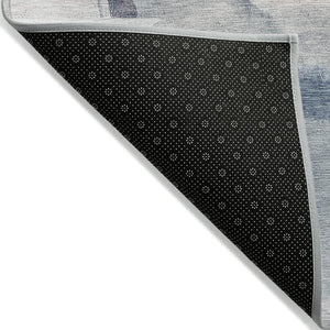 HomeRoots 8' Round Abstract Area Rug in Blue and Ivory – Stylish, Washable, Durable for Indoor & Outdoor Use 629763