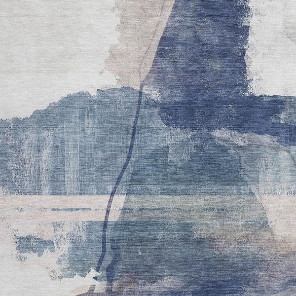 HomeRoots 8' X 10' Blue and Ivory Abstract Area Rug - Stylish, Washable, Indoor/Outdoor, Stain-Resistant Design! 629764