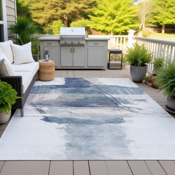 HomeRoots 8' X 10' Blue and Ivory Abstract Area Rug - Stylish, Washable, Indoor/Outdoor, Stain-Resistant Design! 629764