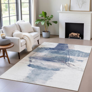 HomeRoots 8' X 10' Blue and Ivory Abstract Area Rug - Stylish, Washable, Indoor/Outdoor, Stain-Resistant Design! 629764
