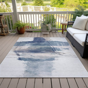 HomeRoots 8' X 10' Blue and Ivory Abstract Area Rug - Stylish, Washable, Indoor/Outdoor, Stain-Resistant Design! 629764