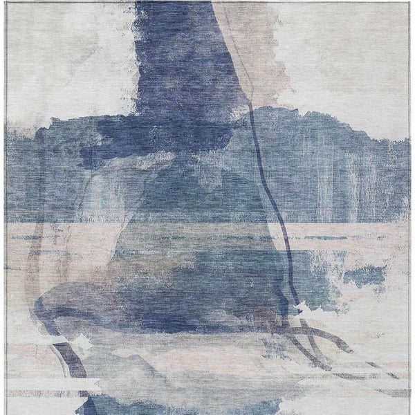 HomeRoots 10' Blue & Ivory Abstract Washable Area Rug – Stylish Indoor/Outdoor Design, Stain Resistant & Non-Slip 629766