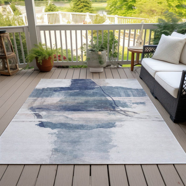 HomeRoots 10' Blue & Ivory Abstract Washable Area Rug – Stylish Indoor/Outdoor Design, Stain Resistant & Non-Slip 629766