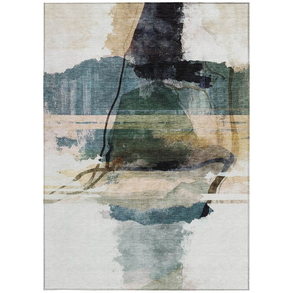 HomeRoots 5' X 8' Green and Ivory Abstract Washable Area Rug - Stylish, Durable for Indoor & Outdoor Spaces 629768