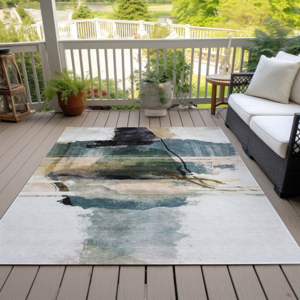 HomeRoots 8' X 10' Green And Ivory Abstract Washable Area Rug - Stylish Indoor/Outdoor, Durable & Easy Care 629770