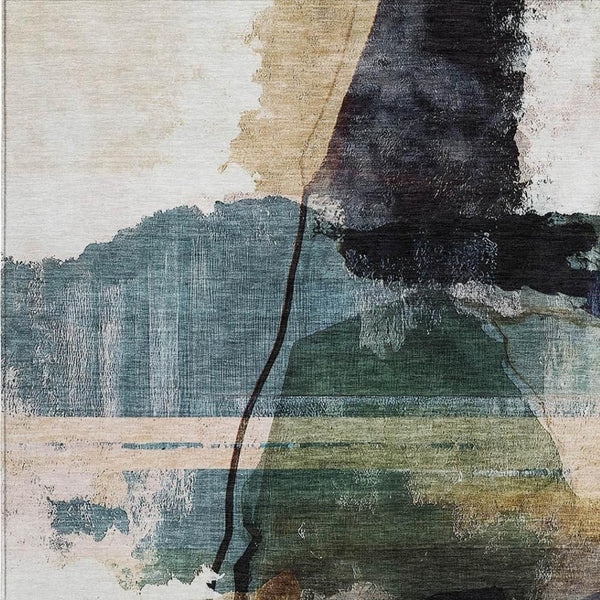 HomeRoots 9' X 12' Green and Ivory Abstract Area Rug - Stylish, Washable, Durable for Indoor & Outdoor Use 629771
