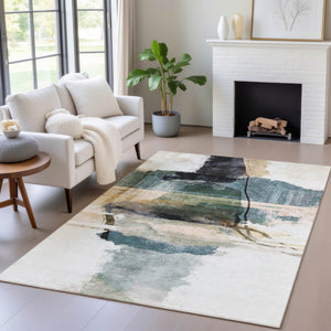 HomeRoots 9' X 12' Green and Ivory Abstract Area Rug - Stylish, Washable, Durable for Indoor & Outdoor Use 629771