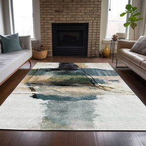 HomeRoots 9' X 12' Green and Ivory Abstract Area Rug - Stylish, Washable, Durable for Indoor & Outdoor Use 629771