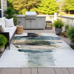 HomeRoots 10' Green & Ivory Abstract Washable Area Rug - Stylish, Durable, Indoor/Outdoor, Easy Maintenance! 629772