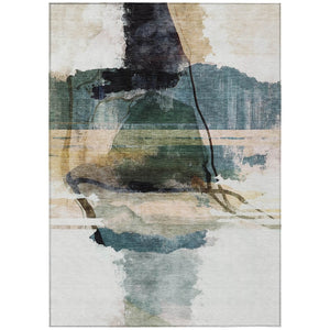 HomeRoots 10' Green & Ivory Abstract Washable Area Rug - Stylish, Durable, Indoor/Outdoor, Easy Maintenance! 629772