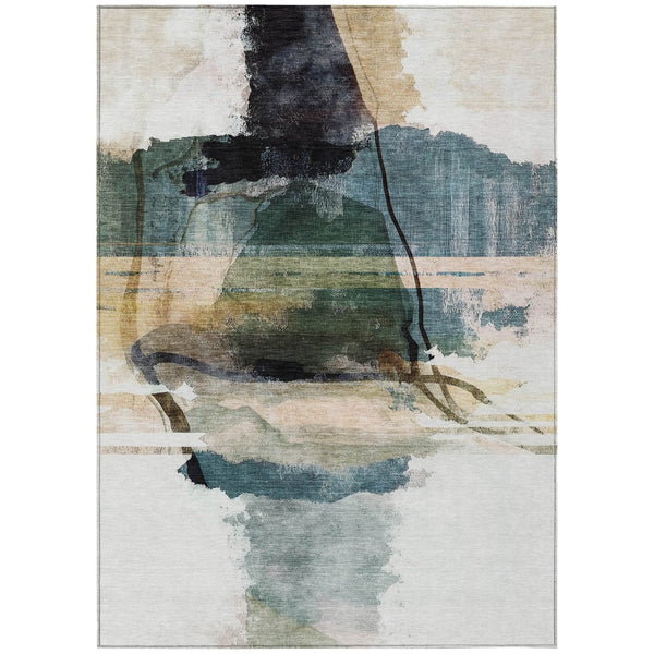 HomeRoots 10' Green & Ivory Abstract Washable Area Rug - Stylish, Durable, Indoor/Outdoor, Easy Maintenance! 629772