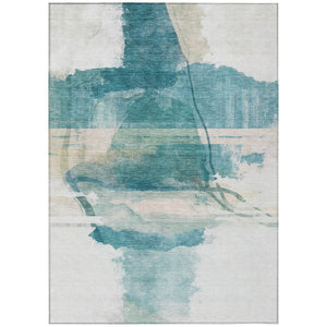 HomeRoots 5' Teal Blue & Ivory Abstract Washable Area Rug - Indoor/Outdoor, Slip-Resistant & Stain-Resistant! 629774