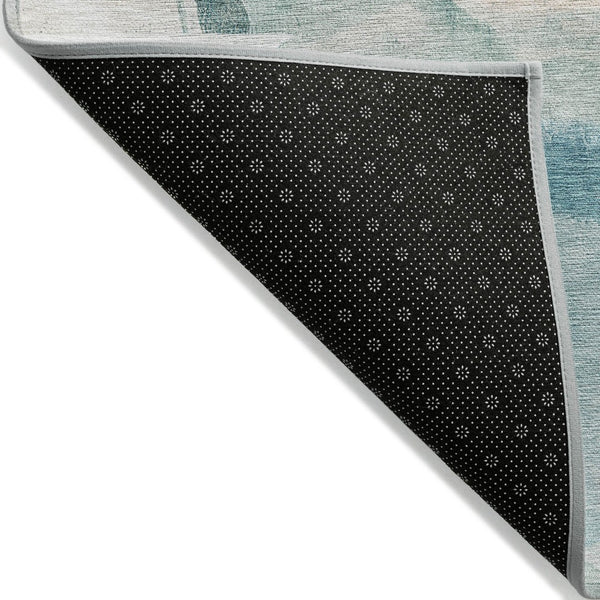 HomeRoots 8' Teal Blue and Ivory Round Rug - Stylish, Washable Indoor/Outdoor Area Rug for Modern Spaces 629775