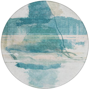 HomeRoots 8' Teal Blue and Ivory Round Rug - Stylish, Washable Indoor/Outdoor Area Rug for Modern Spaces 629775