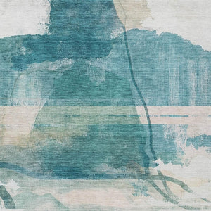 HomeRoots 8' X 10' Teal Blue And Ivory Abstract Area Rug - Washable, Durable, Stylish for Indoor/Outdoor Spaces 629776