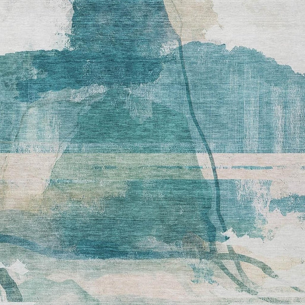 HomeRoots 8' X 10' Teal Blue And Ivory Abstract Area Rug - Washable, Durable, Stylish for Indoor/Outdoor Spaces 629776