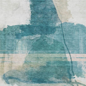HomeRoots 9' X 12' Teal Blue & Ivory Abstract Area Rug - Stylish, Washable, Durable for Indoor & Outdoor Use 629777