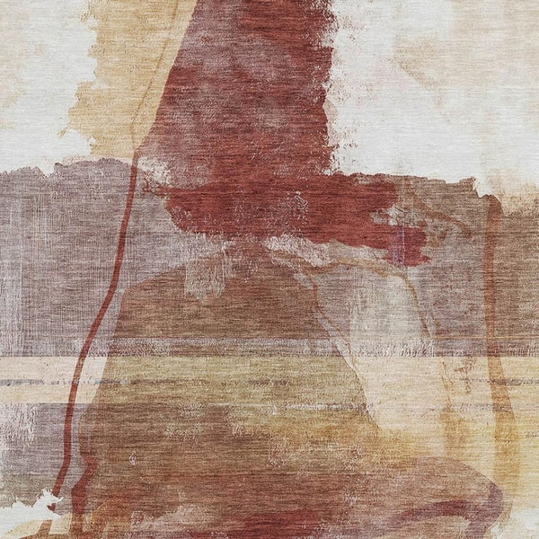 HomeRoots 5' Terra Cotta and Ivory Abstract Washable Area Rug for Indoor/Outdoor Use - Durable, Stylish & Easy Care 629780