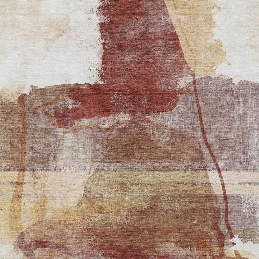 HomeRoots 5' Terra Cotta and Ivory Abstract Washable Area Rug for Indoor/Outdoor Use - Durable, Stylish & Easy Care 629780