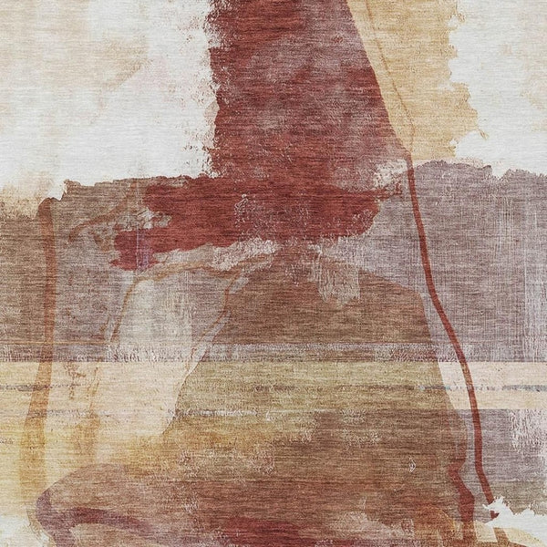 HomeRoots 5' Terra Cotta and Ivory Abstract Washable Area Rug for Indoor/Outdoor Use - Durable, Stylish & Easy Care 629780