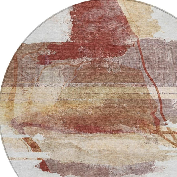 HomeRoots 8' Terra Cotta & Ivory Round Area Rug – Stylish, Washable, Stain-Resistant for Indoor/Outdoor Use 629781
