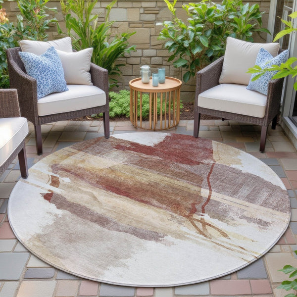 HomeRoots 8' Terra Cotta & Ivory Round Area Rug – Stylish, Washable, Stain-Resistant for Indoor/Outdoor Use 629781