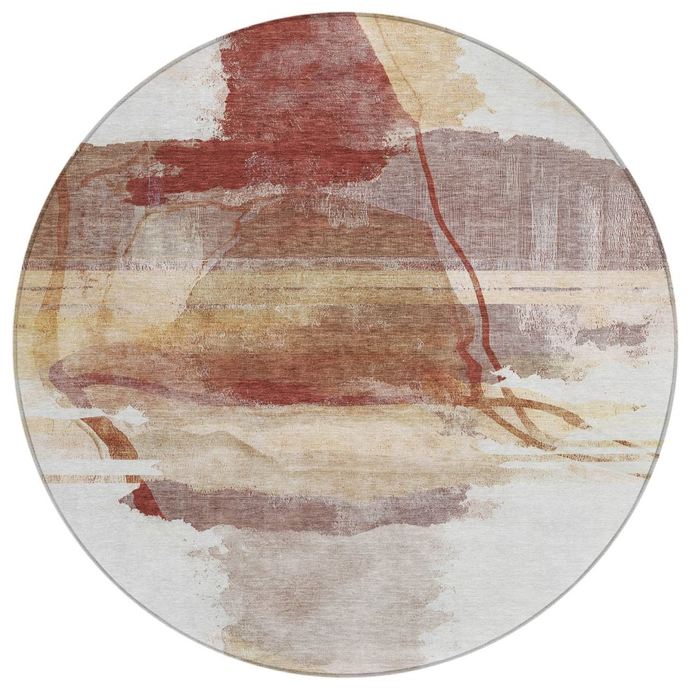 HomeRoots 8' Terra Cotta & Ivory Round Area Rug – Stylish, Washable, Stain-Resistant for Indoor/Outdoor Use 629781