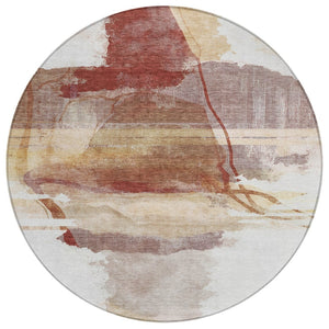 HomeRoots 8' Terra Cotta & Ivory Round Area Rug – Stylish, Washable, Stain-Resistant for Indoor/Outdoor Use 629781