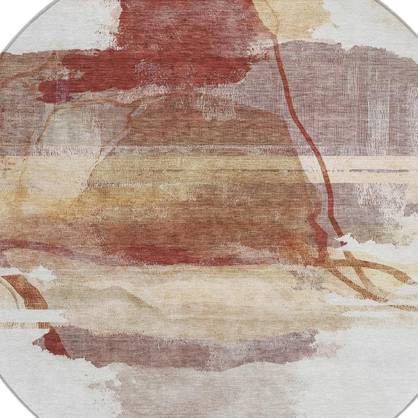 HomeRoots 8' Terra Cotta & Ivory Round Area Rug – Stylish, Washable, Stain-Resistant for Indoor/Outdoor Use 629781