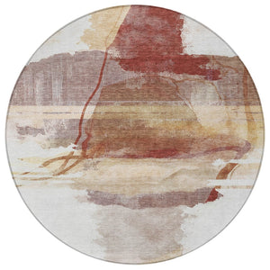 HomeRoots 8' Terra Cotta & Ivory Round Area Rug – Stylish, Washable, Stain-Resistant for Indoor/Outdoor Use 629781