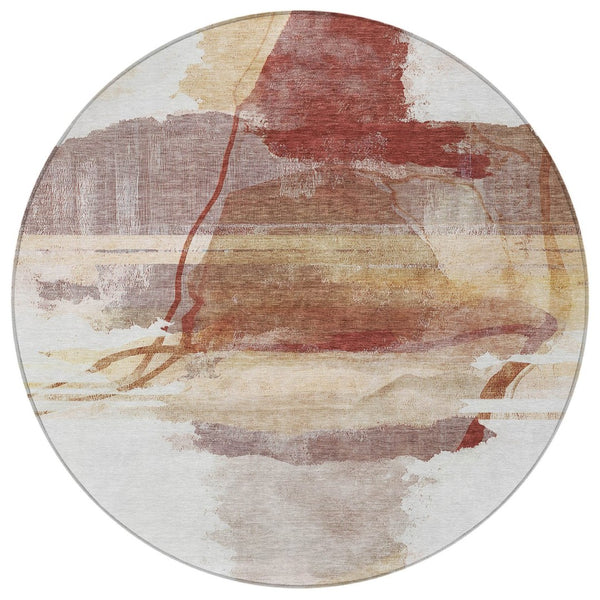 HomeRoots 8' Terra Cotta & Ivory Round Area Rug – Stylish, Washable, Stain-Resistant for Indoor/Outdoor Use 629781