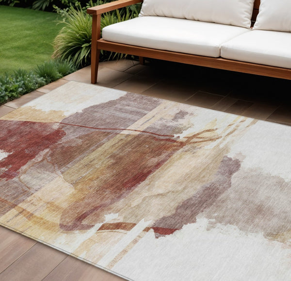 HomeRoots 8' X 10' Terra Cotta & Ivory Abstract Washable Rug for Indoor/Outdoor Spaces - Durable & Stylish! 629782