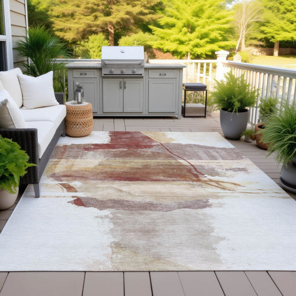 HomeRoots 8' X 10' Terra Cotta & Ivory Abstract Washable Rug for Indoor/Outdoor Spaces - Durable & Stylish! 629782