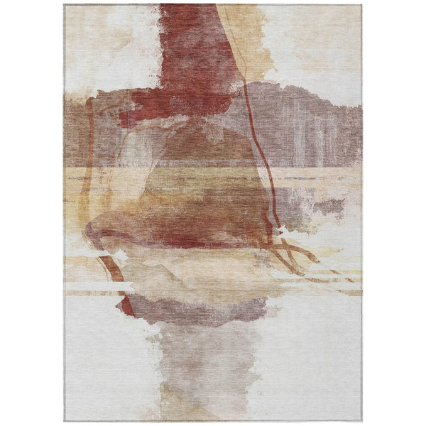 HomeRoots 8' X 10' Terra Cotta & Ivory Abstract Washable Rug for Indoor/Outdoor Spaces - Durable & Stylish! 629782
