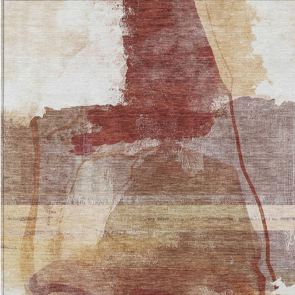 HomeRoots 8' X 10' Terra Cotta & Ivory Abstract Washable Rug for Indoor/Outdoor Spaces - Durable & Stylish! 629782