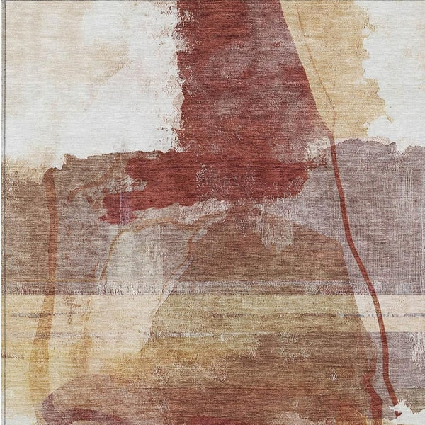 HomeRoots 8' X 10' Terra Cotta & Ivory Abstract Washable Rug for Indoor/Outdoor Spaces - Durable & Stylish! 629782