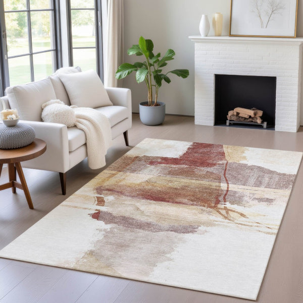 HomeRoots 8' X 10' Terra Cotta & Ivory Abstract Washable Rug for Indoor/Outdoor Spaces - Durable & Stylish! 629782