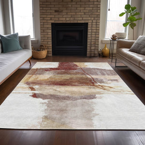 HomeRoots 8' X 10' Terra Cotta & Ivory Abstract Washable Rug for Indoor/Outdoor Spaces - Durable & Stylish! 629782