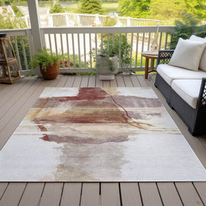 HomeRoots 8' X 10' Terra Cotta & Ivory Abstract Washable Rug for Indoor/Outdoor Spaces - Durable & Stylish! 629782