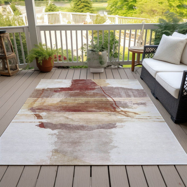 HomeRoots 8' X 10' Terra Cotta & Ivory Abstract Washable Rug for Indoor/Outdoor Spaces - Durable & Stylish! 629782