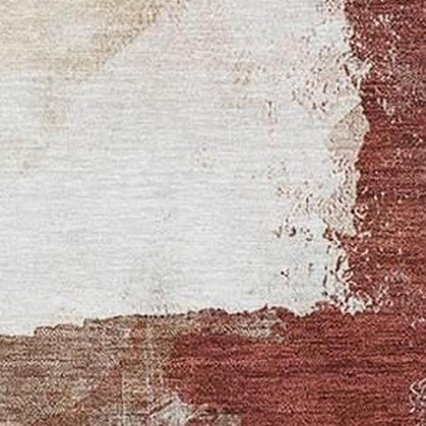 HomeRoots 9' X 12' Contemporary Terra Cotta & Ivory Washable Area Rug for Indoor & Outdoor Spaces 629783