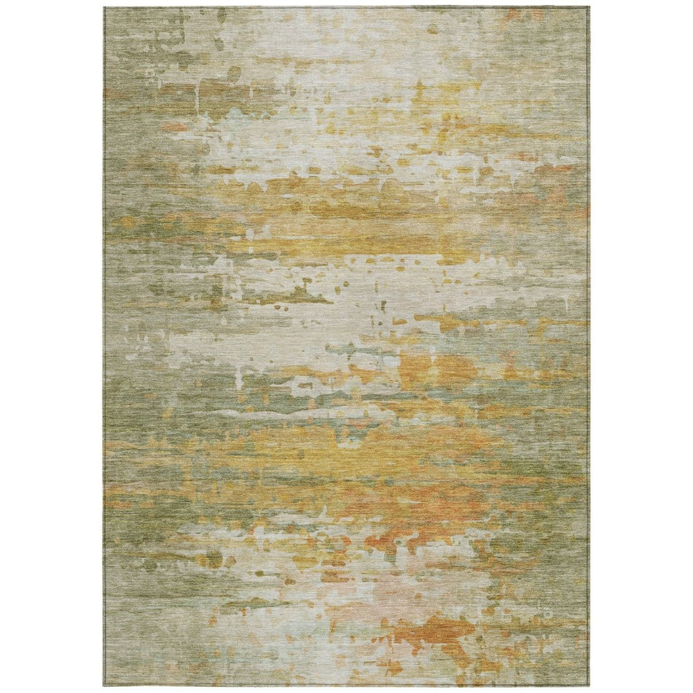 HomeRoots 5' Modern Artichoke Green & Gold Abstract Washable Area Rug for Indoor/Outdoor Style & Durability 629786