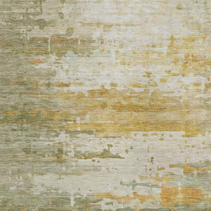 HomeRoots 5' Modern Artichoke Green & Gold Abstract Washable Area Rug for Indoor/Outdoor Style & Durability 629786