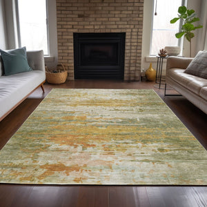 HomeRoots 5' Modern Artichoke Green & Gold Abstract Washable Area Rug for Indoor/Outdoor Style & Durability 629786
